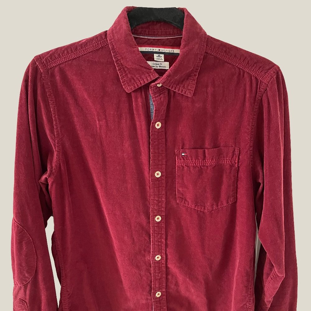 SALE XS TOMMY HILFIGER CUSTOM FIT RED CORDUROY WOVEN SHIRT